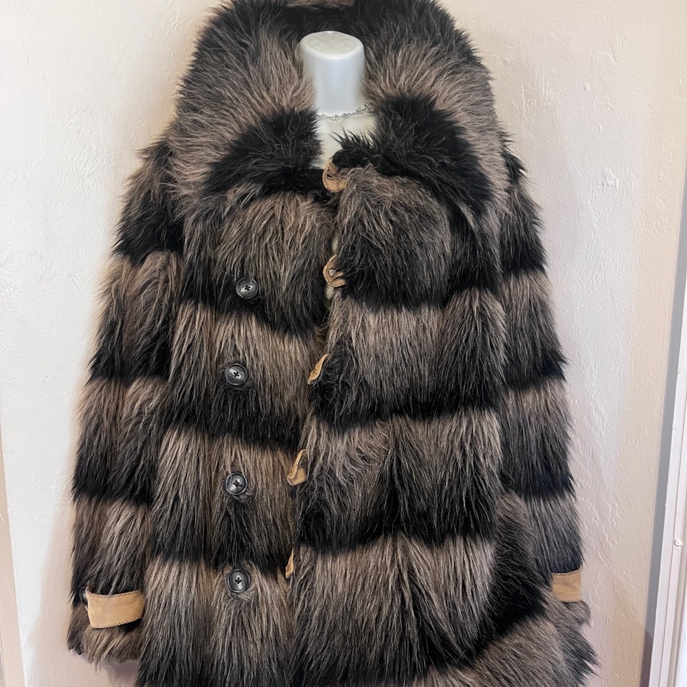 Faux Fur Striped Coat large Luxurious